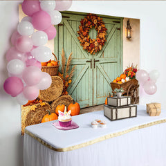 Lofaris Toile de fond de photographie automne rustique avec citrouilles, décor de grange en bois pour studio photo
