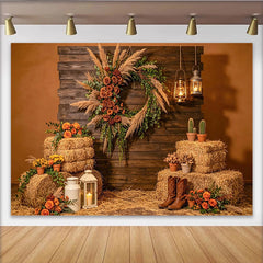 Lofaris Toile de fond de photographie rustique en bois avec pampa et roses, chaleureux pour studio photo ou décor de fête automnale