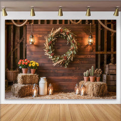Lofaris Toile de fond de photographie rustique mur en bois et balles de foin, élégant décor de style campagne pour studio photo