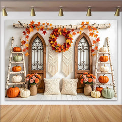 Lofaris Toile de fond d'automne rustique, citrouilles et feuilles d'érable, magnifique arrière-plan pour studio et décor de récolte