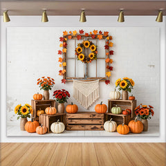 Lofaris Toile de fond d'automne rustique avec citrouilles et tournesols, magnifique arrière-plan pour studio photo et fête de la récolte