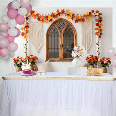 Lofaris Toile de fond d'automne avec fenêtre rustique, feuilles d'érable et citrouilles, magnifique décor de saison pour studio photo et fête