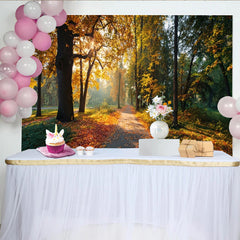 Lofaris Toile de fond de photographie paysage d'automne avec chemin forestier et lumière dorée, naturel pour studio photo ou portrait