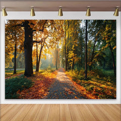Lofaris Toile de fond de photographie paysage d'automne avec chemin forestier et lumière dorée, naturel pour studio photo ou portrait