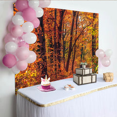 Lofaris Toile de fond de photographie paysage d'automne avec arbres et feuilles orange vif, arrière-plan naturel pour studio photo et portraits
