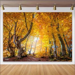 Lofaris Toile de fond de photographie forêt d'automne aux feuilles dorées, magnifique arrière-plan pour studio photo professionnel