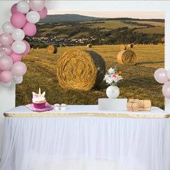 Lofaris Toile de fond de photographie paysage rural avec balles de foin et champ doré, magnifique arrière-plan naturel pour studio photo