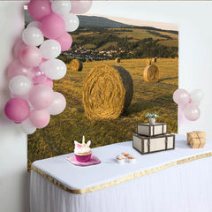Lofaris Toile de fond de photographie paysage rural avec balles de foin et champ doré, magnifique arrière-plan naturel pour studio photo