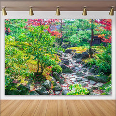 Lofaris Toile de fond de photographie chemin de jardin en pierres, arrière-plan de nature luxuriante pour studio photo