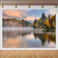 Lofaris Toile de fond de photographie paysage d'automne brumeux aux couleurs vives, magnifique arrière-plan naturel pour studio photo