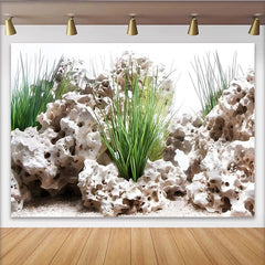 Lofaris Toile de fond de photographie paysage naturel avec roches et herbe verte, arrière-plan texturé pour studio photo et portrait