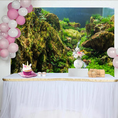 Lofaris Toile de fond de photographie paysage naturel avec roches moussues et verdure, magnifique arrière-plan réaliste pour studio photo