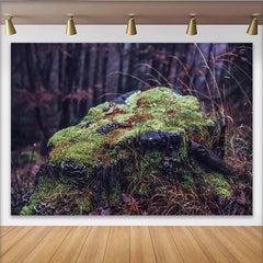 Lofaris Toile de fond de photographie nature souche moussue et forêt, arrière-plan rustique pour studio photo et portraits