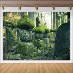 Lofaris Toile de fond de photographie de pierres moussues et forêt mystique, magnifique arrière-plan naturel pour studio photo