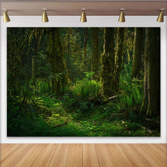 Lofaris Toile de fond de photographie forêt dense et verdoyante avec arbres moussus, magnifique arrière-plan naturel pour studio photo