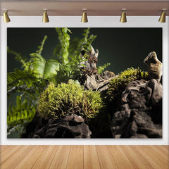 Lofaris Toile de fond de photographie nature luxuriante avec mousse et bois, arrière-plan rustique pour portrait et studio photo