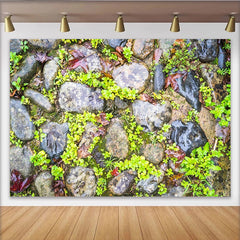 Lofaris Toile de fond de photographie pierres naturelles humides et verdure luxuriante, arrière-plan texture rustique pour studio photo