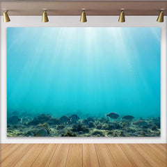 Lofaris Toile de fond de photographie sous-marine avec poissons et rayons de soleil, arrière-plan bleu océan pour studio photo et portrait