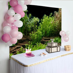 Lofaris Toile de fond de photographie nature luxuriante avec plantes aquatiques et roches, arrière-plan verdoyant pour studio photo et portrait