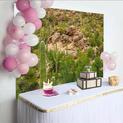 Lofaris Toile de fond de photographie paysage désertique avec cactus et rochers, véritable arrière-plan naturel pour studio photo et événements