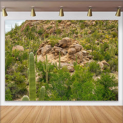 Lofaris Toile de fond de photographie paysage désertique avec cactus et rochers, véritable arrière-plan naturel pour studio photo et événements