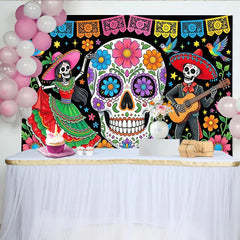 Lofaris Toile de fond Fête des Morts mexicaine et calaveras, décor festif avec fleurs vives pour célébration culturelle