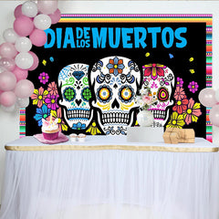 Lofaris Toile de fond Dia de los Muertos avec calaveras colorées et fleurs vibrantes, magnifique décor de fête mexicaine traditionnelle