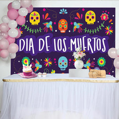 Lofaris Toile de fond Dia de los Muertos colorée avec crânes et fleurs, arrière-plan de fête mexicaine pour célébration culturelle