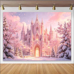 Lofaris Toile de fond de photographie château de conte de fées rose hivernal, magnifique décor de rêve pour studio photo
