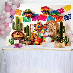 Lofaris Toile de fond colorée pour fiesta mexicaine avec papel picado et cactus, décor de fête vibrant pour studio photo et célébration