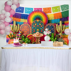 Lofaris Toile de fond de fête mexicaine colorée avec cactus et piñata, magnifique arrière-plan pour célébration, carnaval et studio photo