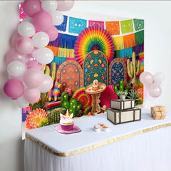 Lofaris Toile de fond de fête mexicaine colorée avec cactus et piñata, magnifique arrière-plan pour célébration, carnaval et studio photo