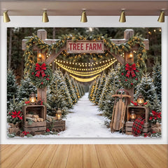 Lofaris Toile de fond de Noël rustique avec arche en bois et guirlandes lumineuses, magnifique décor enneigé pour fête d'hiver et séance photo