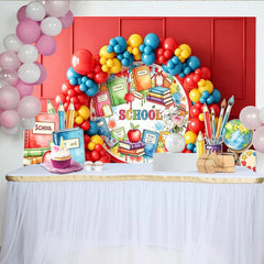Lofaris Toile de fond pour la rentrée scolaire avec livres, crayons et globe, décor de fête éducatif et coloré pour studio photo