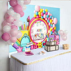 Lofaris Toile de fond colorée pour la rentrée scolaire avec fournitures et lettres ABC, arrière-plan éducatif pour studio photo