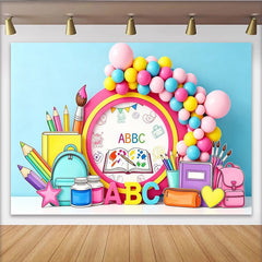 Lofaris Toile de fond colorée pour la rentrée scolaire avec fournitures et lettres ABC, arrière-plan éducatif pour studio photo