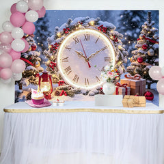 Lofaris Toile de fond de Noël et du Nouvel An avec horloge lumineuse et sapins enneigés, arrière-plan pour fête d'hiver et séance photo