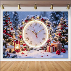 Lofaris Toile de fond de Noël et du Nouvel An avec horloge lumineuse et sapins enneigés, arrière-plan pour fête d'hiver et séance photo