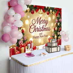 Lofaris Toile de fond de Noël et Nouvel An avec sapins décorés et cadeaux, magnifique décor festif pour célébration et studio photo