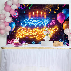 Lofaris Toile de fond néon joyeux anniversaire sur mur de briques, élégant décor de fête pour studio photo et célébration