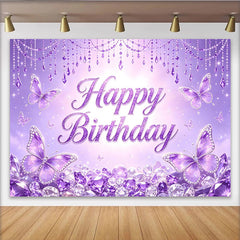 Lofaris Magnifique toile de fond anniversaire papillons violets et diamants scintillants, décor de fête pour studio photo et célébration