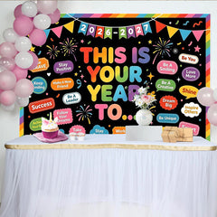 Lofaris Toile de fond colorée pour le Nouvel An avec citations inspirantes, arrière-plan festif pour studio photo et célébrations