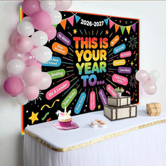 Lofaris Toile de fond du Nouvel An arc-en-ciel avec messages inspirants, décor festif pour studio photo et célébration d'événement