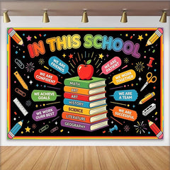 Lofaris Toile de fond tableau noir coloré pour la rentrée scolaire, arrière-plan éducatif avec fournitures pour studio photo