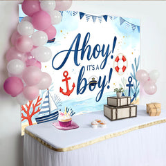 Lofaris Toile de fond pour baby shower garçon nautique avec ancre et bateau, magnifique décor pour fête prénatale et séance photo