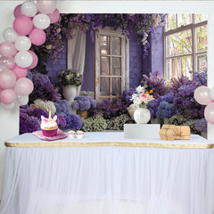 Lofaris Toile de fond florale violette et blanche, style romantique avec fenêtre rustique, pour mariage et fête
