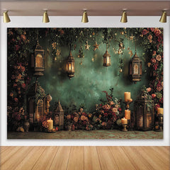 Lofaris Toile de fond de fête élégante avec lanternes, roses et lumières féeriques, pour célébrations romantiques et événements