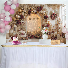 Lofaris Toile de fond de fête élégante avec ballons dorés et bordeaux, pour Noël et célébrations d'hiver, décor bohème