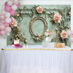 Lofaris. Toile de fond florale vintage avec roses roses et cadre doré, pour célébration élégante, mariage ou anniversaire.