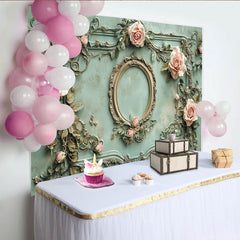 Lofaris. Toile de fond florale vintage avec roses roses et cadre doré, pour célébration élégante, mariage ou anniversaire.